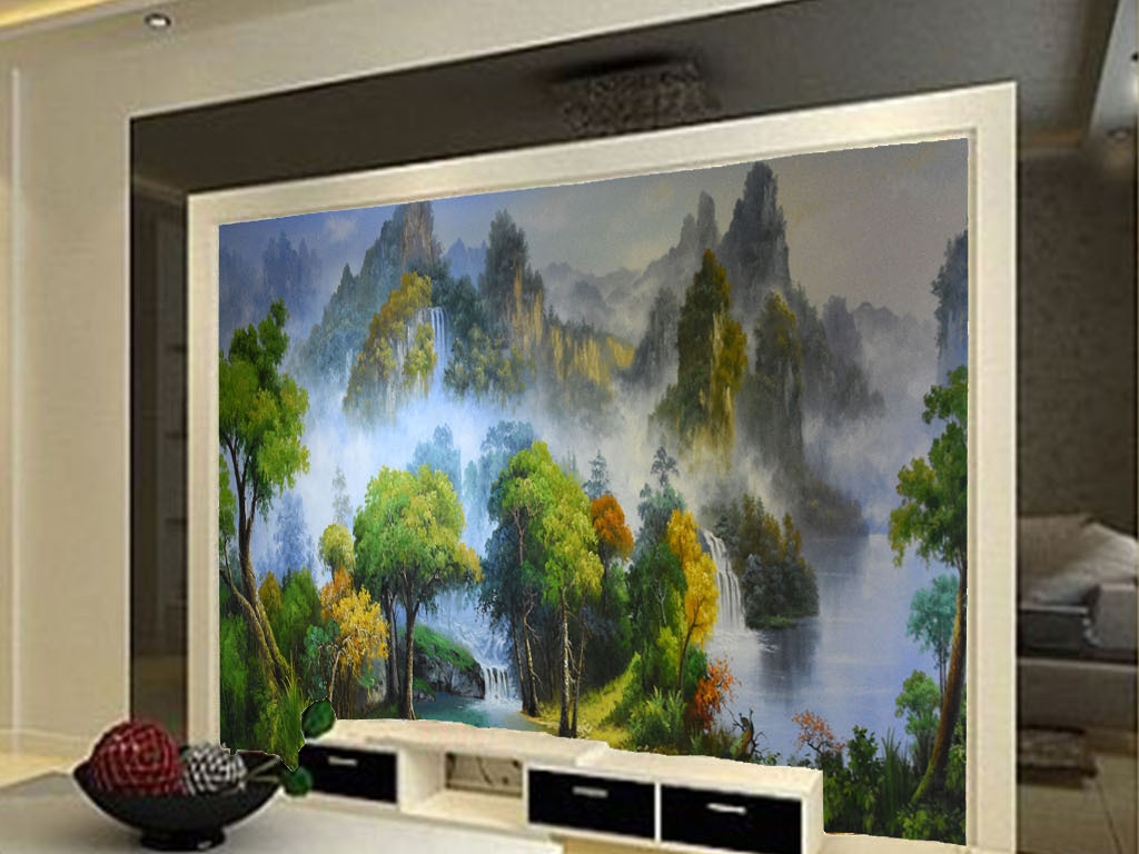 16503443)_油画|立体油画电视背景墙_我图网