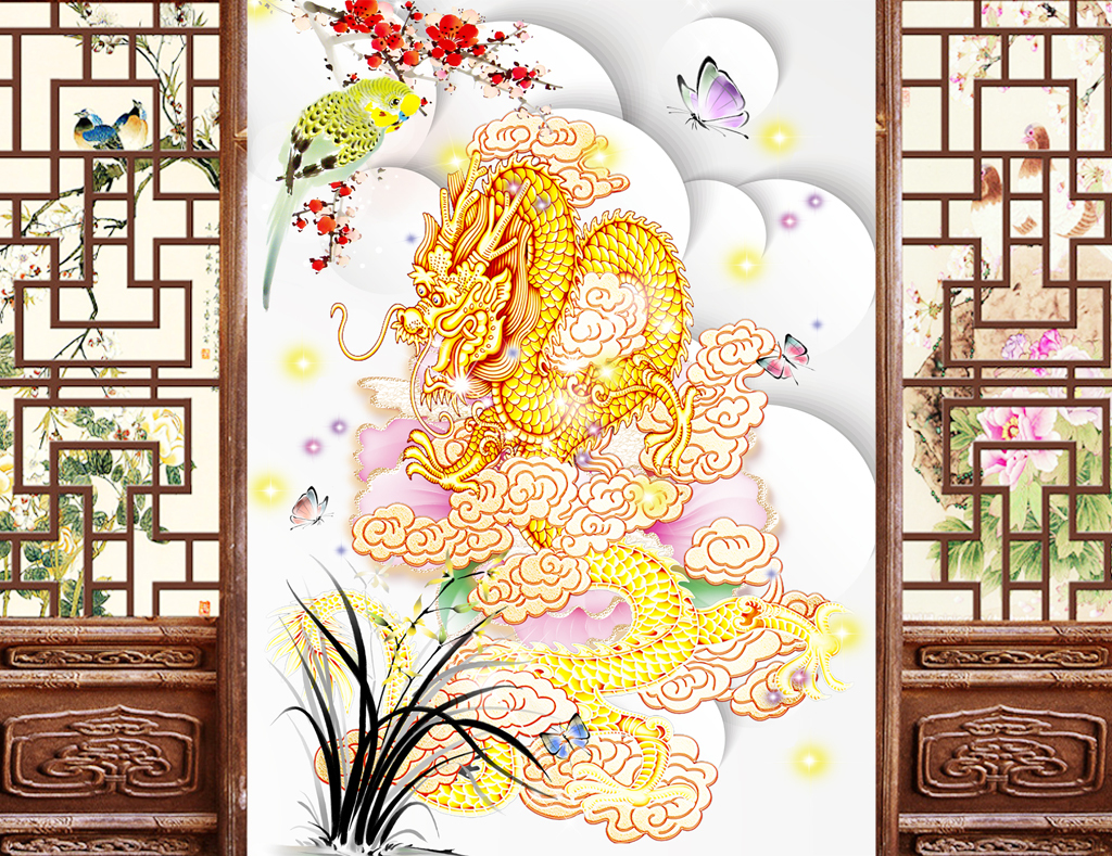 3d龙巡天下玄关装饰画