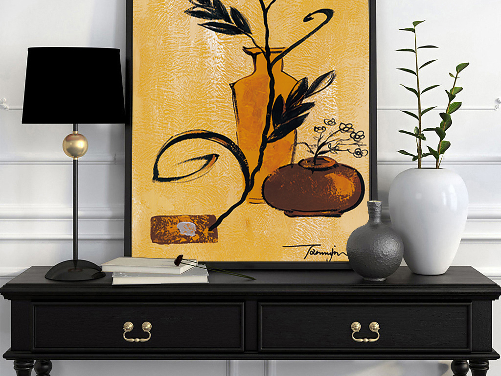 欧式简约手绘景物花卉时尚装饰画两联无框画