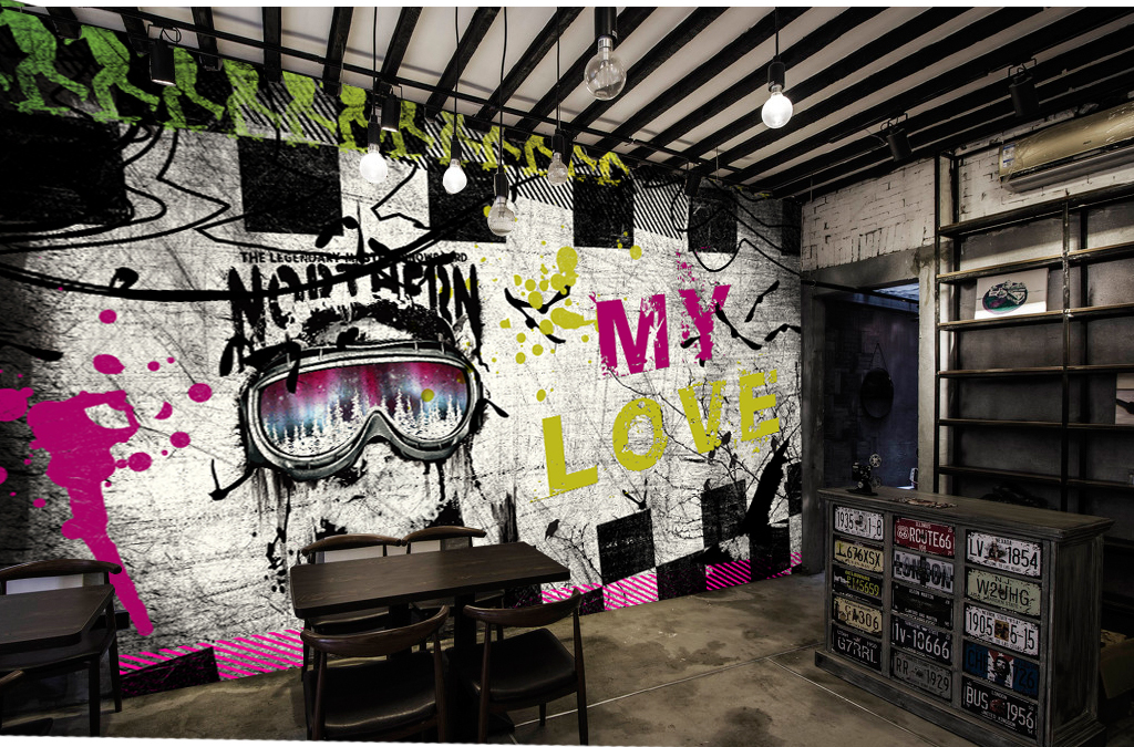 复古怀旧欧美涂鸦个性背景墙