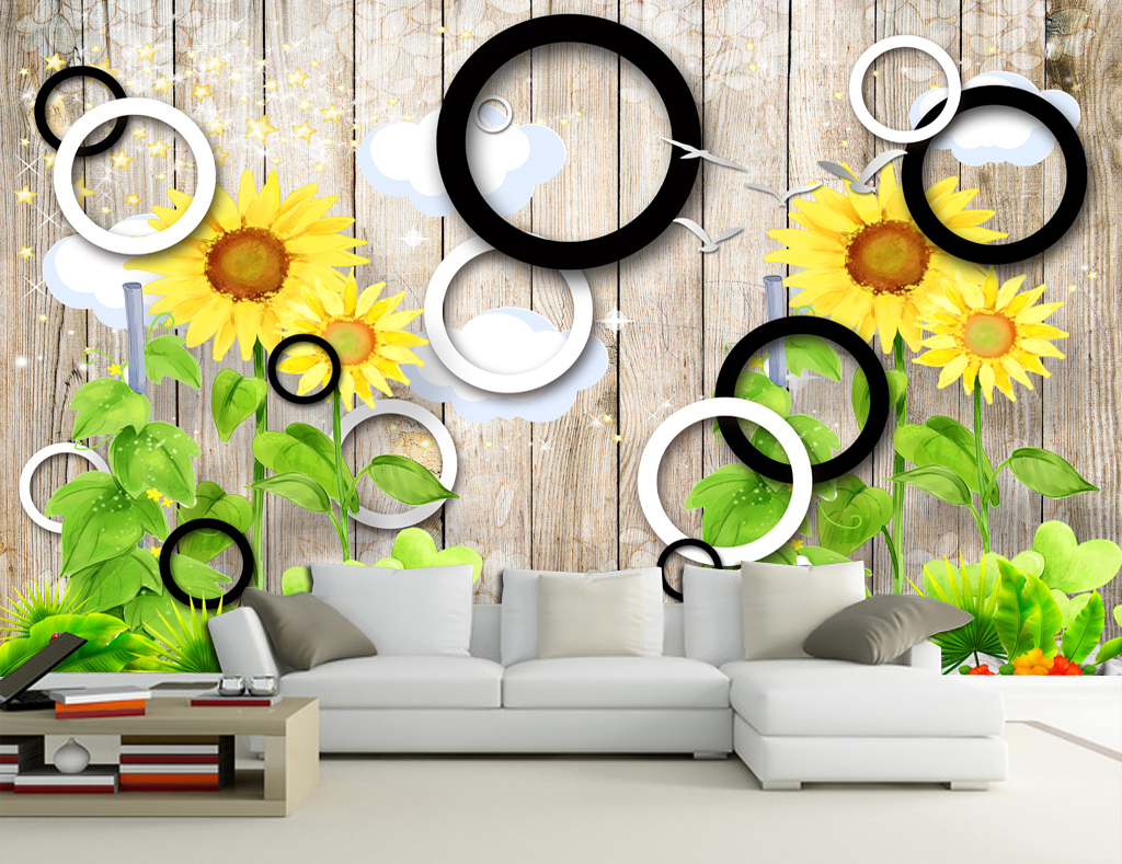 3d木板向日葵立体田园风格背景墙