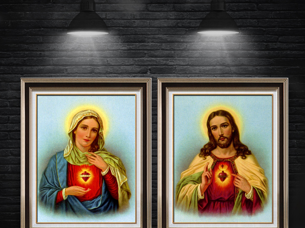 北欧复古宗教耶稣圣母二联装饰画无框画