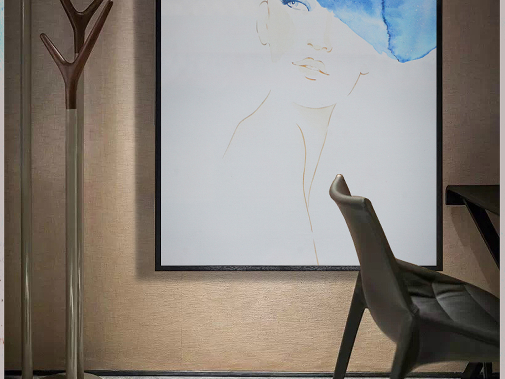 时尚简约创意人物手绘油画装饰玄关