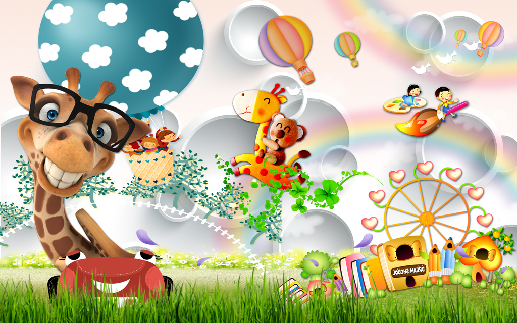 3d卡通儿童房3d小孩房背景墙壁画