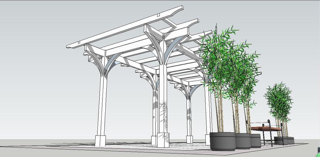 原創新中式木製廊架花架花廊su模型素材版權可商用