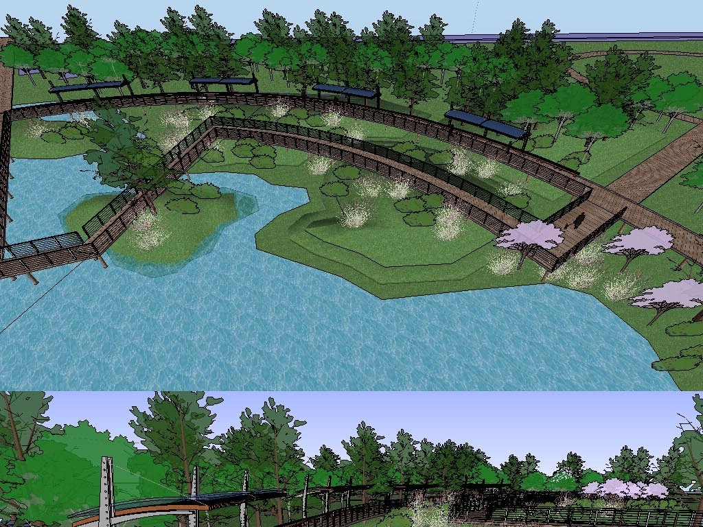 生态湿地栈道廊架草图大师模型