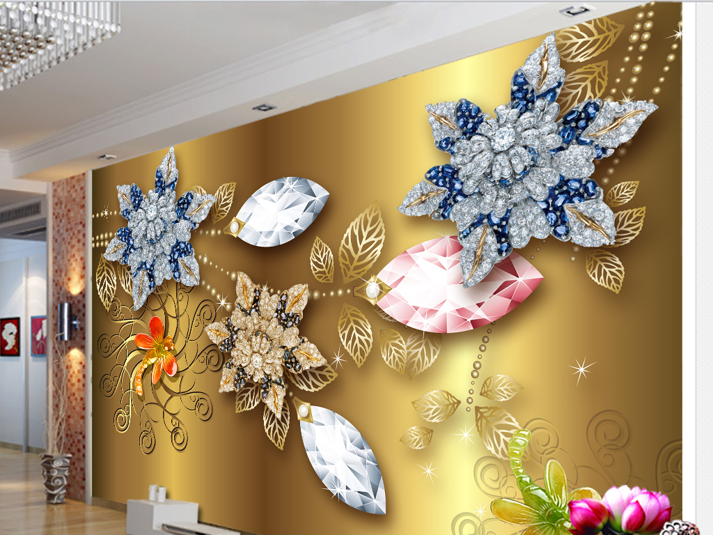 奢华富贵黄金珠宝背景墙