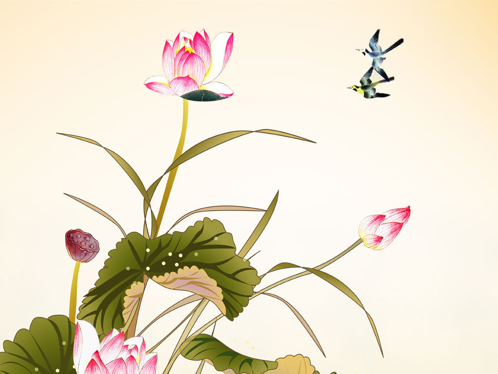 中式无框画荷花荷塘三联画金鱼戏水背景墙