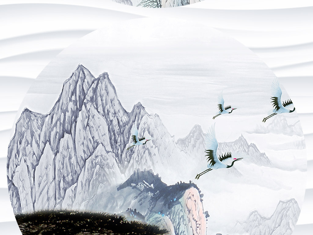 新中式水墨山水电视背景墙装饰画(图片编号:16613927)_ 水墨画_我图网