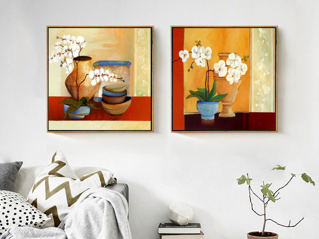 北欧复古花瓶花卉二联装饰画无框画