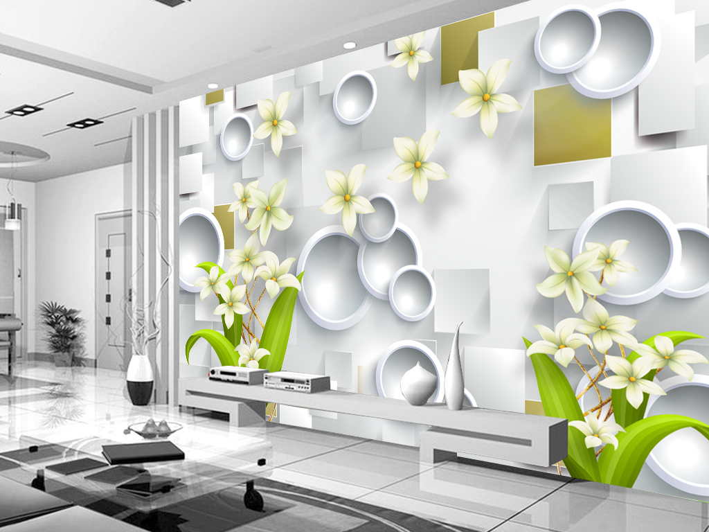 3d立体简约电视墙清新电视背景墙壁画