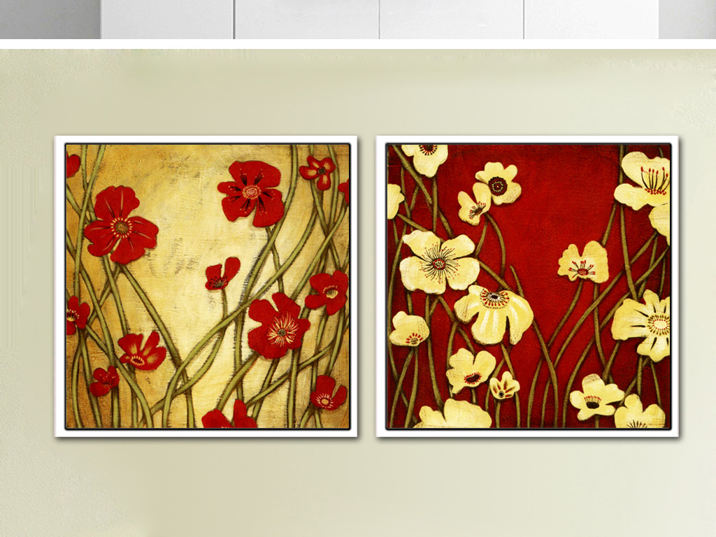 欧美复古花卉二联装饰画无框画