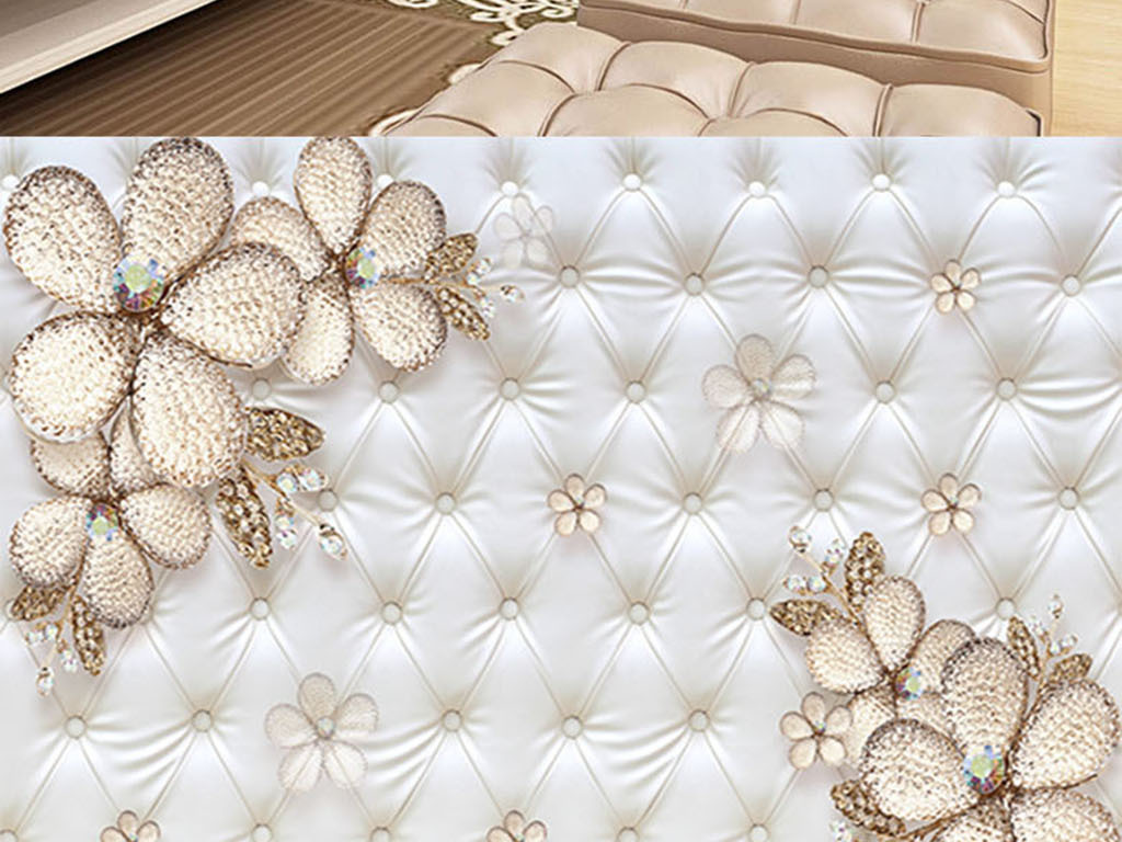 欧式花朵钻石软包电视背景墙
