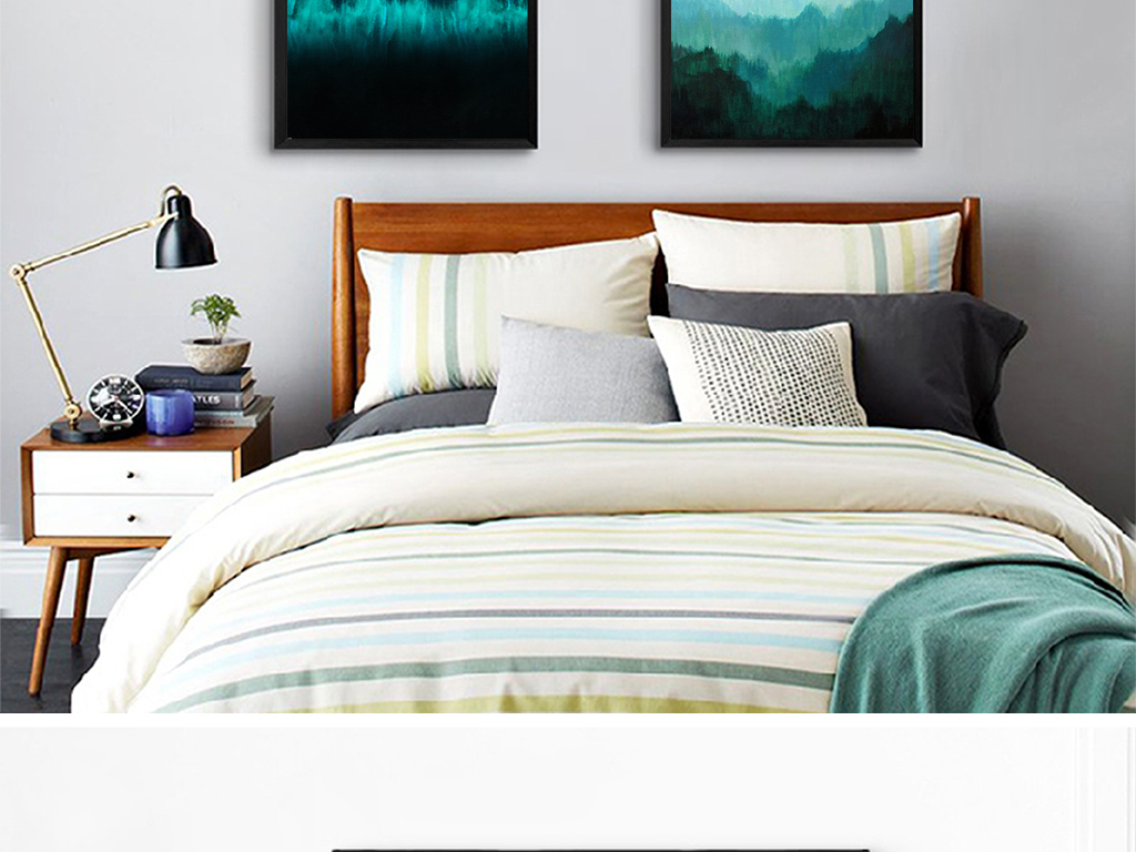 北欧手绘森林水彩三联画