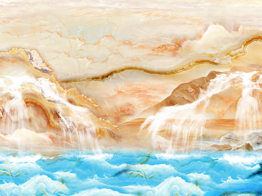 山水大理石纹流水生财背景墙