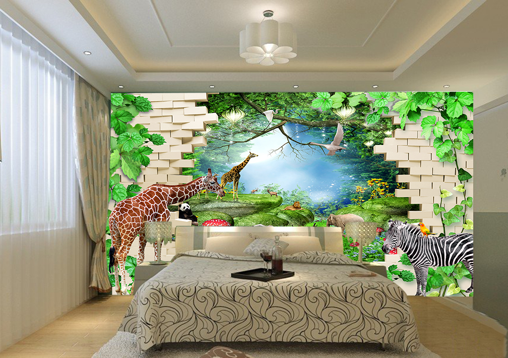 3d森林动物丛林背景墙