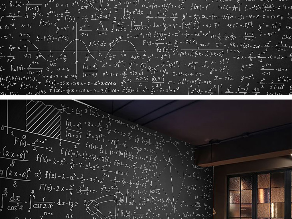 手写黑板数学公式背景墙