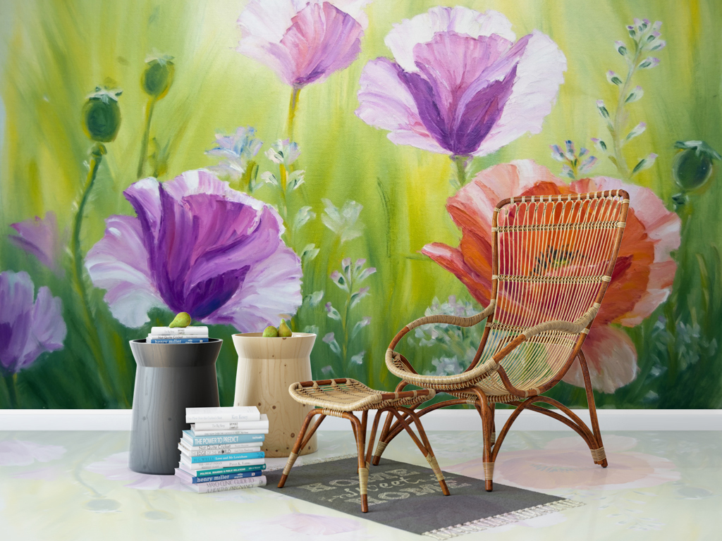 手绘清新花卉唯美背景墙