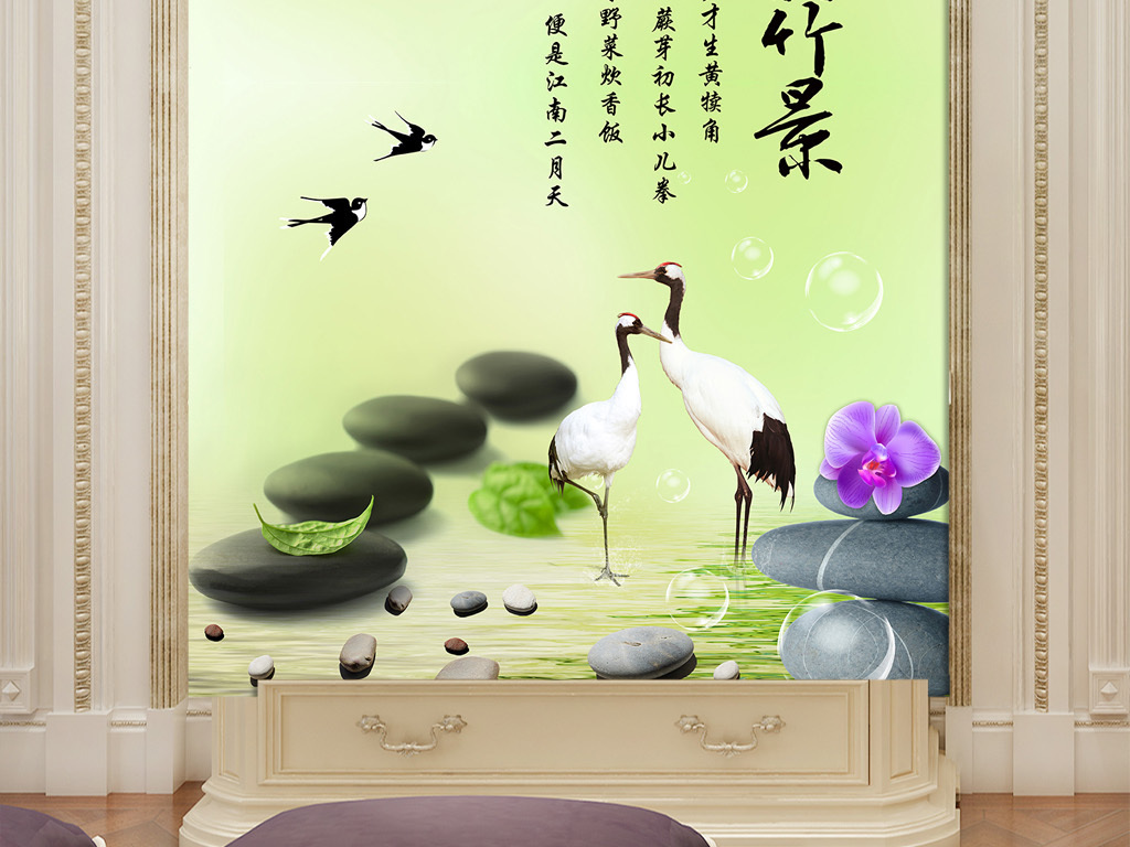 中式江南花鸟图玄关背景墙(图片编号:16650291)_中式玄关_我图网