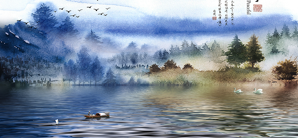 背景墙|装饰画 电视背景墙 现代简约电视背景墙 > 静水彩意境山水背景