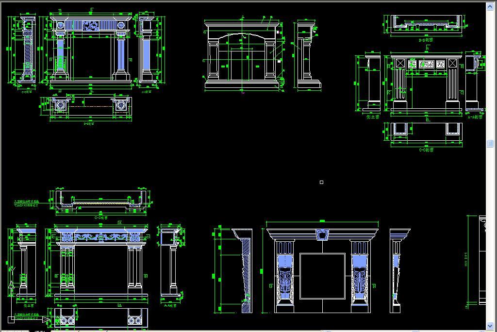 cad图库 全屋定制cad图纸 cad图纸 > 大理石壁炉cad设计图集 素材图片