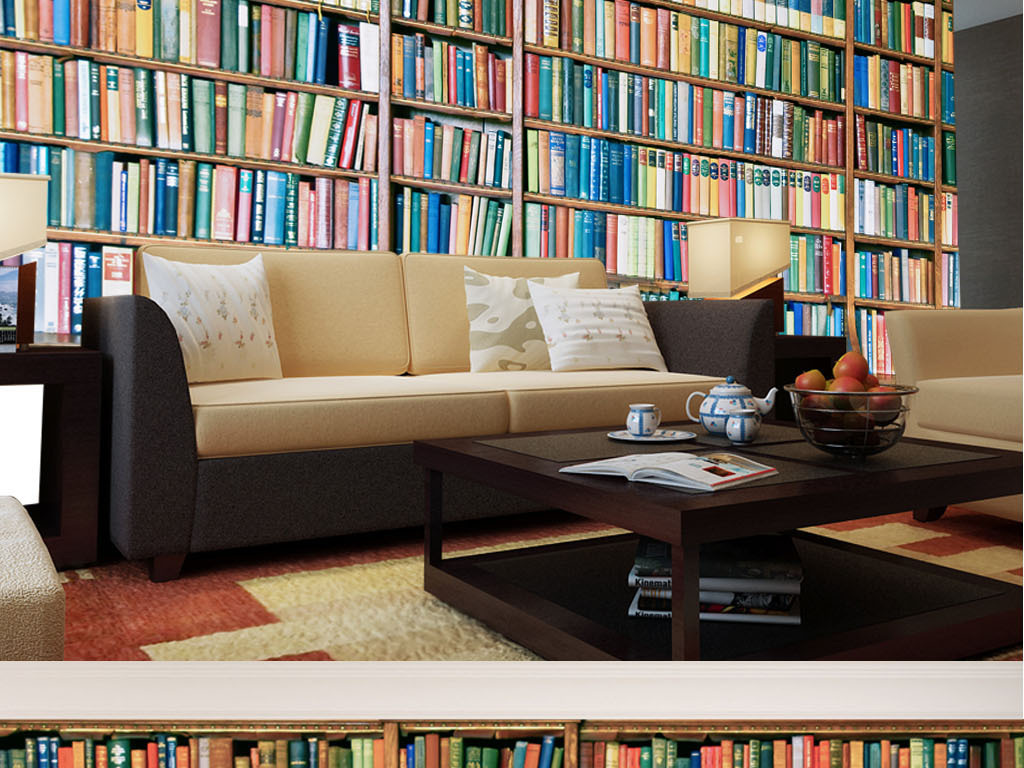 3d图书背景墙壁画墙纸现代简约风格