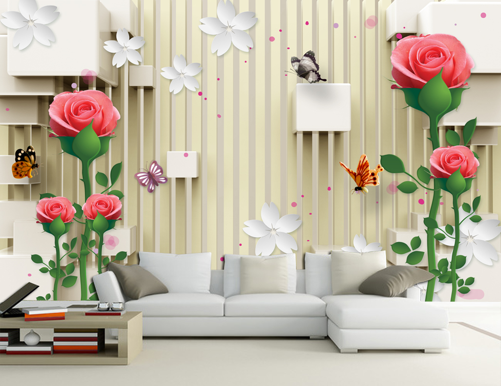 3d玫瑰花唯美玫瑰花电视背景墙