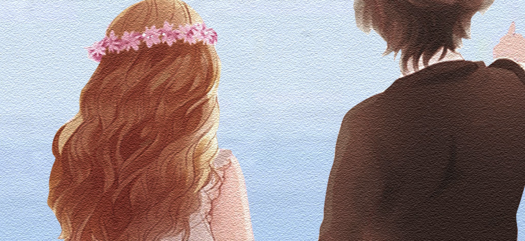 手绘风景与你相遇恋人象征爱情电视背景墙