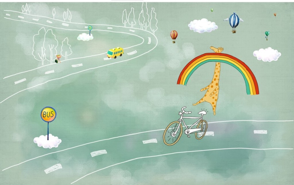 现代卡通城市交通道路儿童卧室背景墙装饰画