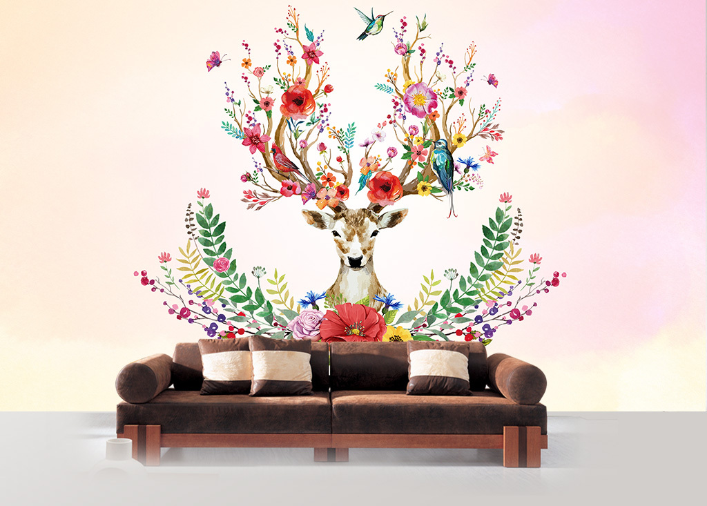 北欧装饰画电视背景墙装饰画鹿头画