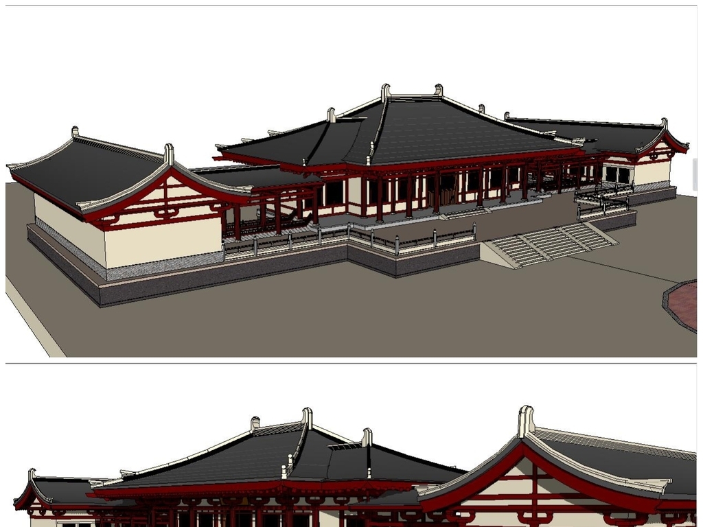 中式汉代风格仿古建筑博物馆su模型素材