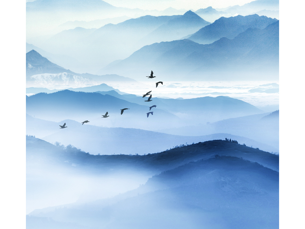 现代时尚水墨山水倒影玄关过道背景墙