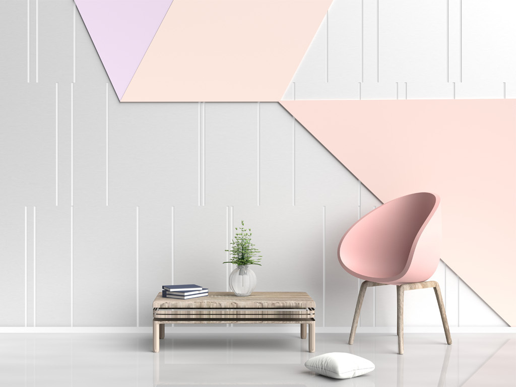 几何拼接图案粉色3d条纹北欧电视背景墙