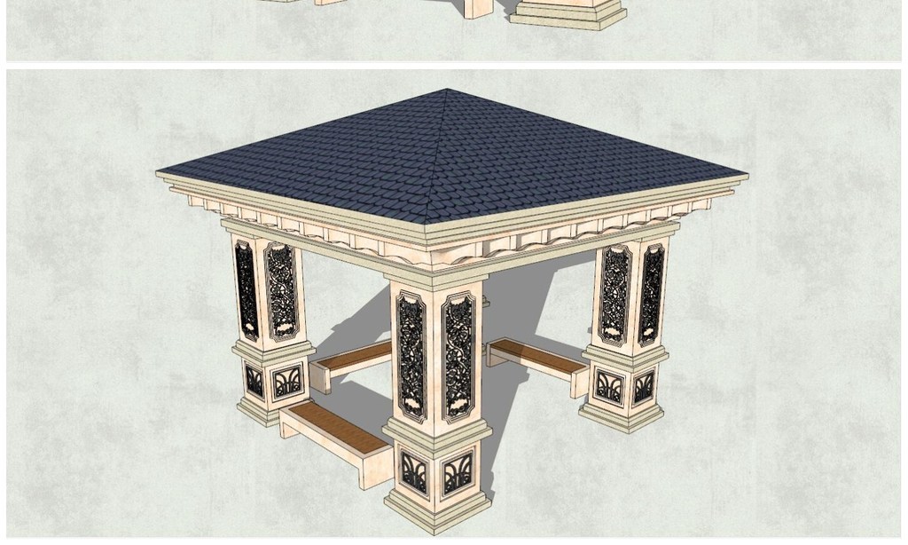 原創超精細歐式風格四角亭子su模型素材