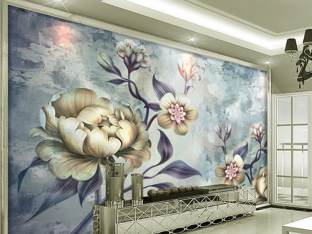 欧式田园风格手绘复古花卉客厅背景墙装饰画