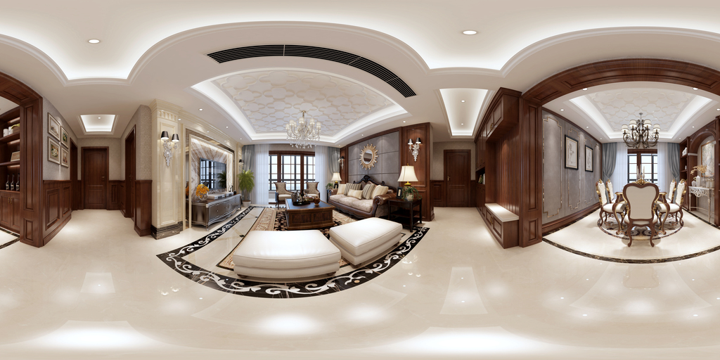 模型库 su模型 家居空间 > 全景360欧式风格客厅餐厅空间07 版权图片