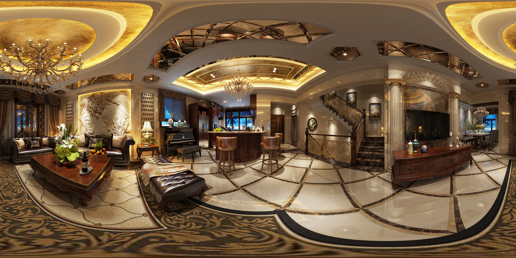 全景360欧式风格客厅餐厅空间29
