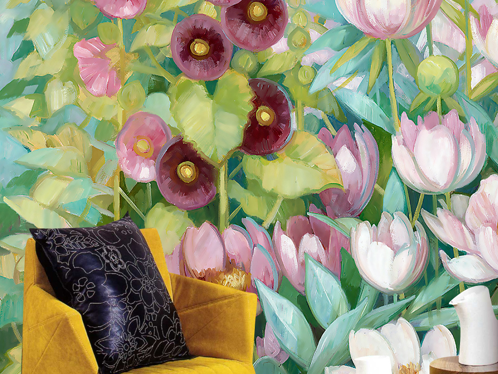 背景墙|装饰画 玄关 3d玄关 > 唯美淡雅花卉彩绘玄关壁画 版权图片