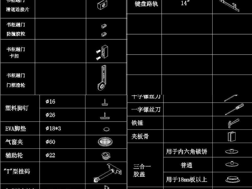 板式家具常用五金cad图纸