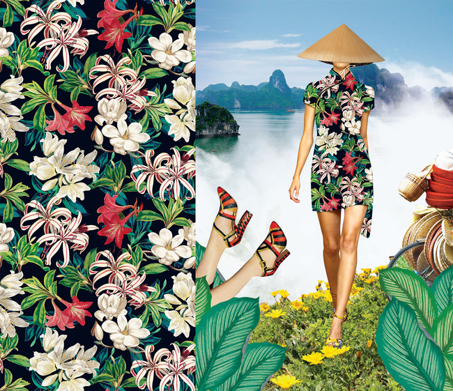 服装设计 面料印花设计 风景图案设计 > 新款中国风数码印花图热带