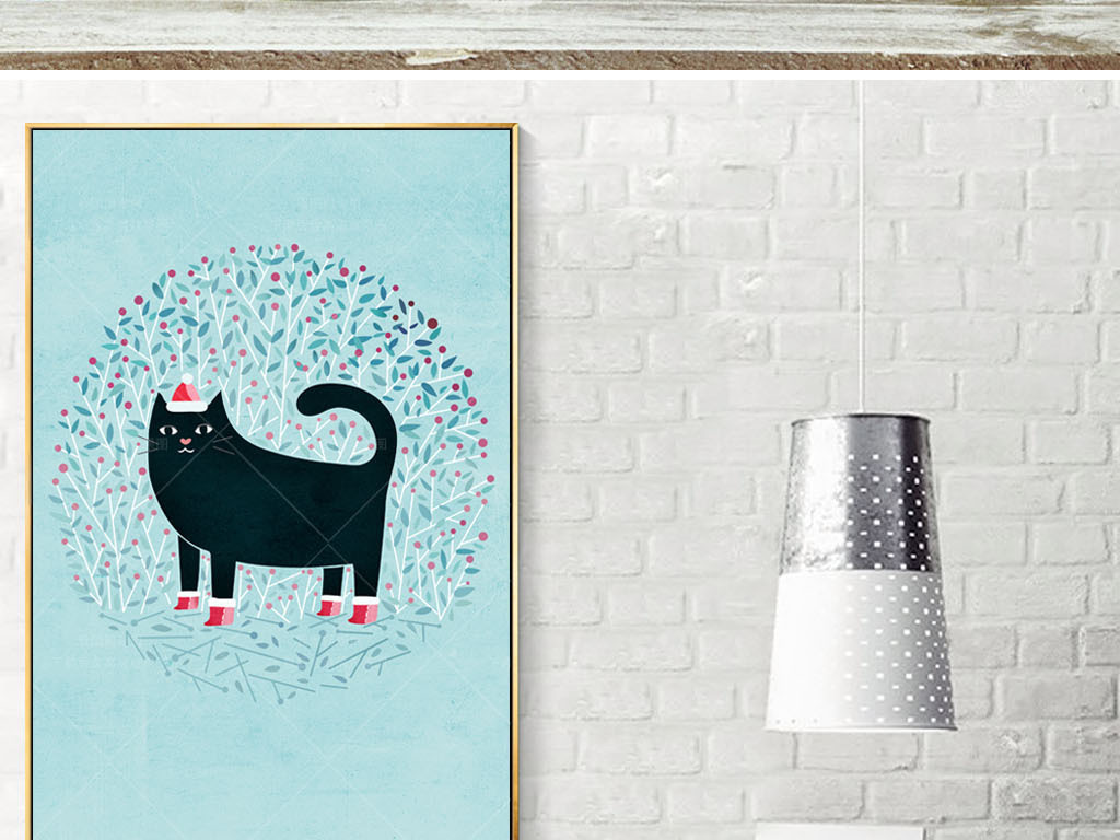 北欧小清新现代简约抽象穿靴子猫客厅装饰画