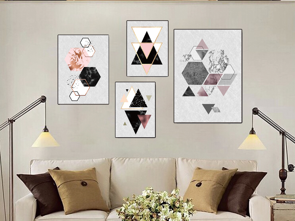 现代简约几何创意图案三联无框画装饰画
