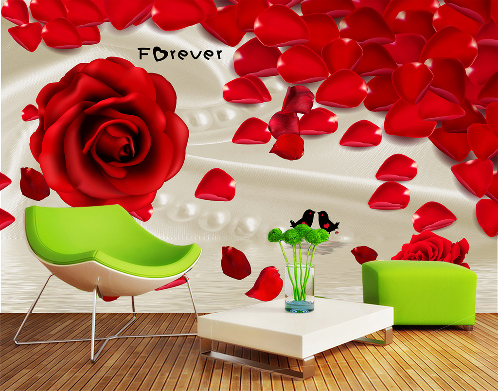 爱情玫瑰丝绸背景墙