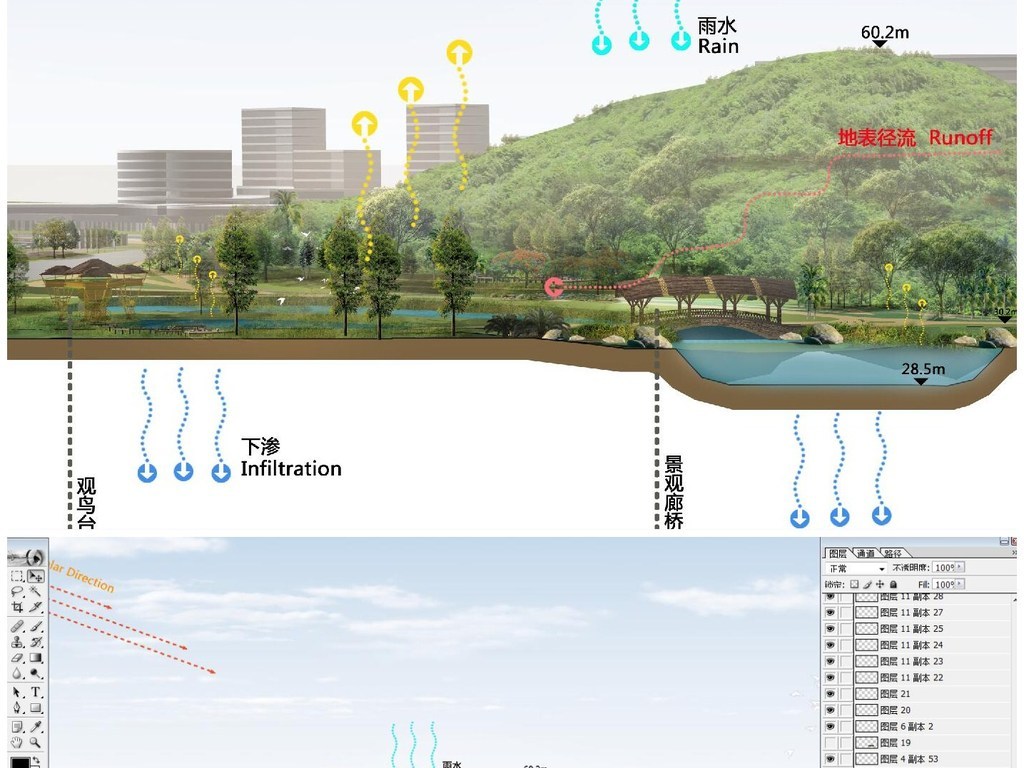 海绵城市雨水花园公园psd剖面图源文件