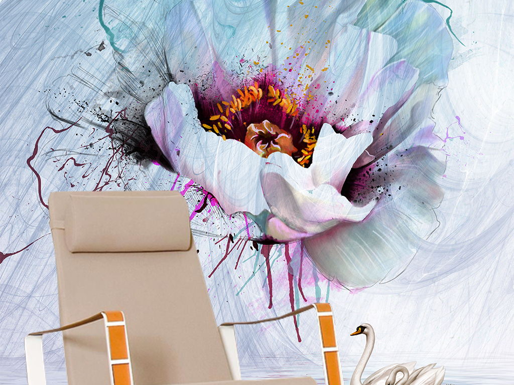 背景墙 玄关 山水花鸟玄关图 > 唯美抽象线条花朵小鸟玄关背景墙 素材