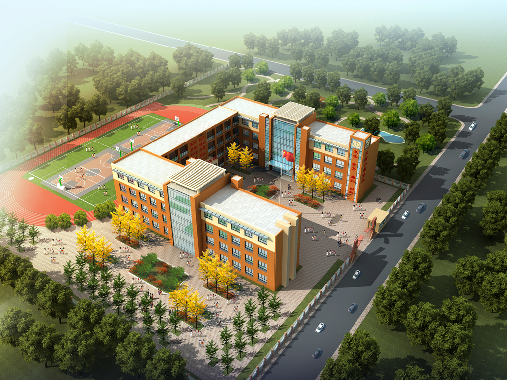 原创小学学校鸟瞰3d模型加psd全套版权可商用