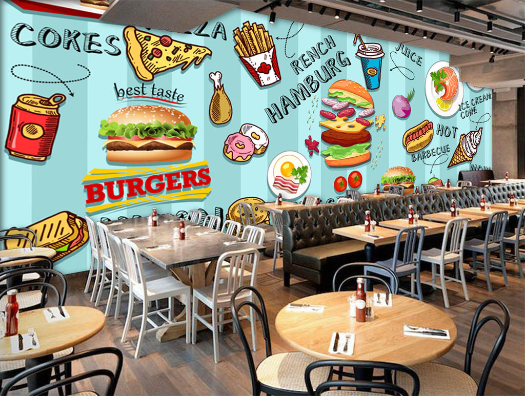 欧美手绘汉堡快餐店小吃店背景墙图片设计素材_高清psd模板下载(12.