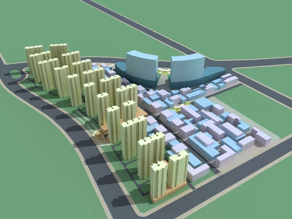 商业中心小区鸟瞰3d模型加psd全套