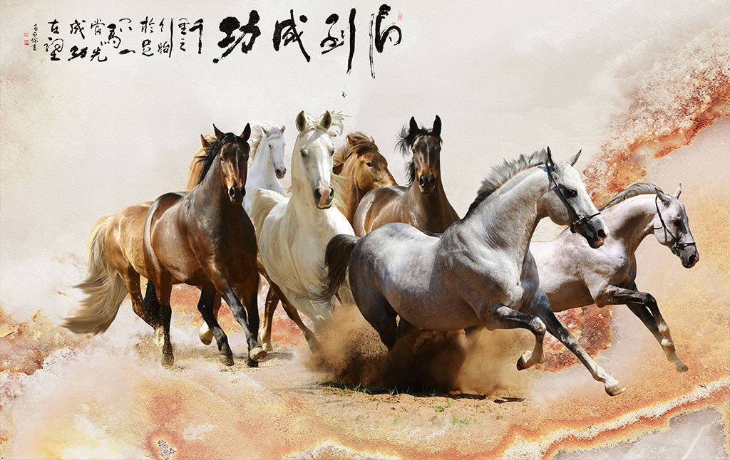 马到成功高清大理石电视背景墙