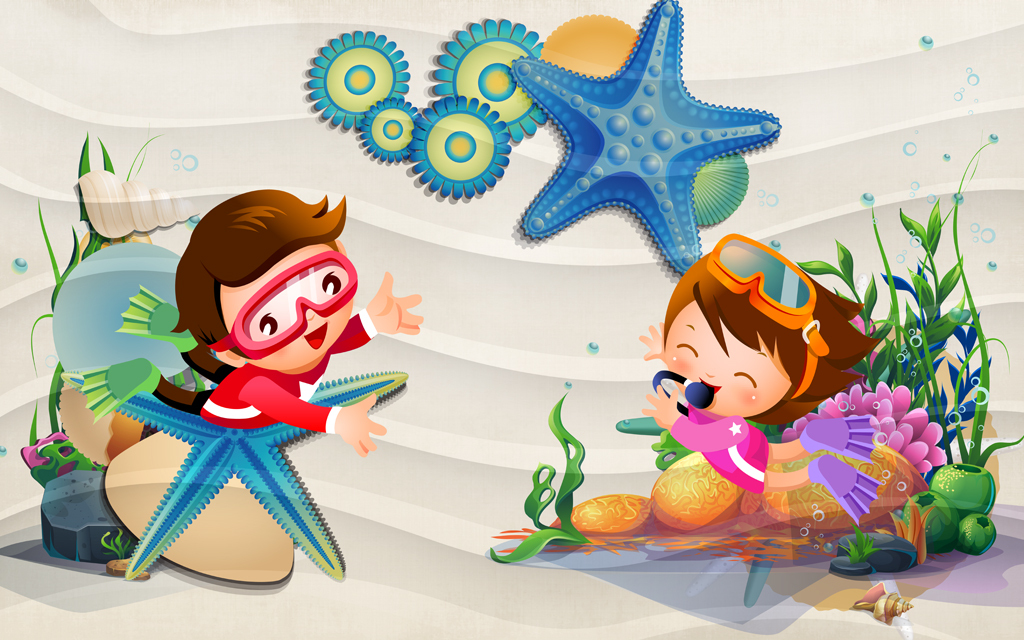 清新儿童房清新贝壳小孩房儿童房壁画